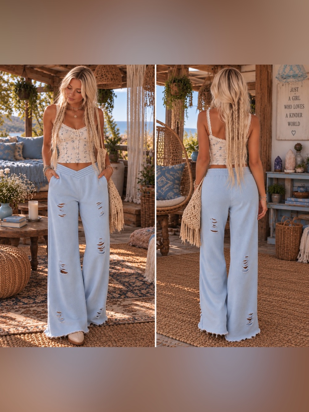 Vintage Havana Est 1954 Distressed Powder Blue Flare Sweatpants